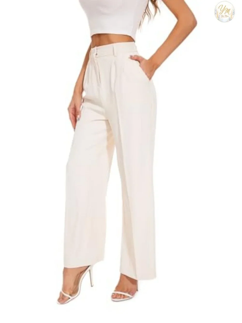 Wide Leg Dress Pants Women High Waist Pleated Front Zipper Slacks Business